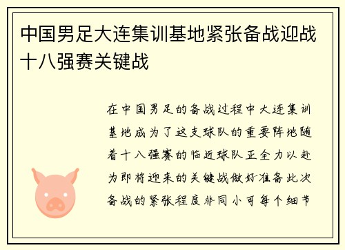 中国男足大连集训基地紧张备战迎战十八强赛关键战